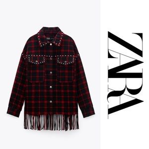 ‼️SOLD‼️ ZARA Plaid Studded Fringe Overshirt
